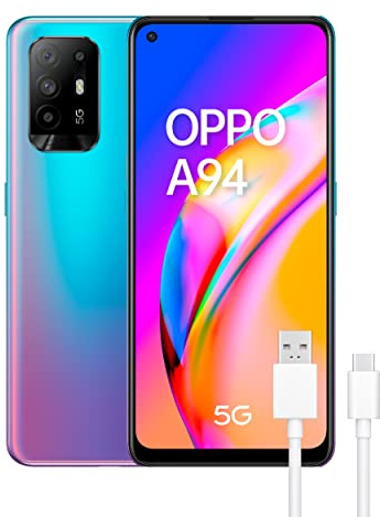 OPPO A94 5G + Pack de Regalo (USB 3.1 Type-C) - Smartphone 128GB, 8GB RAM, Dual SIM, Pantalla 6,43”, Cámara 48MP+8MP+2MP+2MP, Batería 4310mAh, Carga Rápida 30W – Azul