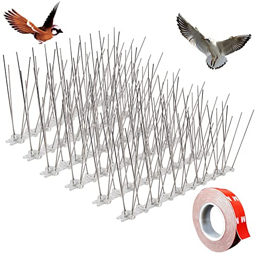 Skystuff Repelente de Palomas, 6 Unidades, de Acero Inoxidable Duradero, 33 cm, con protección contra pájaros, para balcón, Techo y Ventana (+ Cinta Adhesiva)