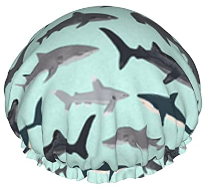 Duschhaube mit Hai-Druck, wiederverwendbar, doppellagig, Stoff, Duschhauben, Mädchen, Haarkappen