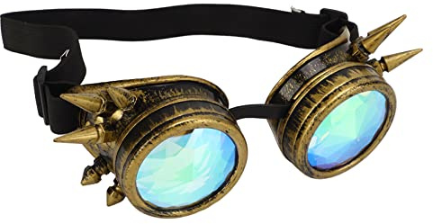 Alomejor Halloween-Kaleidoskop-Brille, Regenbogen-Kristalllinsen, Kaleidoskop-Brille, Verstellbare Trippige Psychedelische Steampunk-Brille