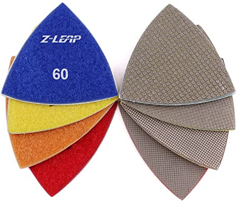 Z-LEAP Hojas de papel de lija de diamante triangular, almohadillas de lijado para moler piedra, vidrio, cerámica, 80 mm, grano mixto/4 unidades