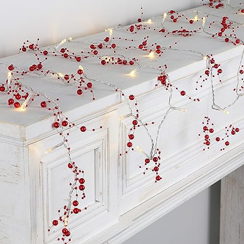 Rhytsing 4,5m Rot LED Lichterkette mit 36 LED, Batteriebetrieben Perlengirlande mit Timer-Funktion für Hochzeit, Weihnachten, Partydekoration