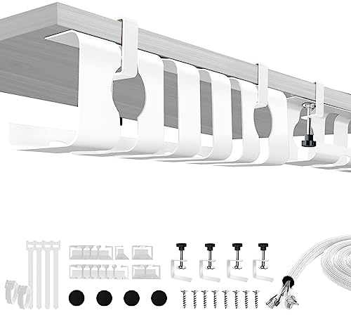 Lannvan Set da 2 Canalina Passacavi - Nascondi Cavi per la Gestione di Cavi e Prese - 43cm Portacavi Sotto Scrivania - No Fori da Trapano - Bianco