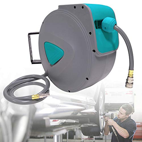 TRMLBE Druckluftschlauch 20m Druckluftschlauchtrommel 1/4 Anschluss Schlauchtrommel Automatik Druckluft Druckluft Zubehör inkl. Wandschlauchhalter Montagezubehör Air Roll, Grau