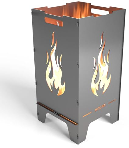 MOCAVI Feuertonne Flamme 73 cm | 3 mm Stahl Feuerschale Feuerkorb massiv robust sicher Design-Brenntonne für Garten und Terrasse groß eckig hohe Feuerstelle Outdoor hitzefest Feuersäule Feuerfass