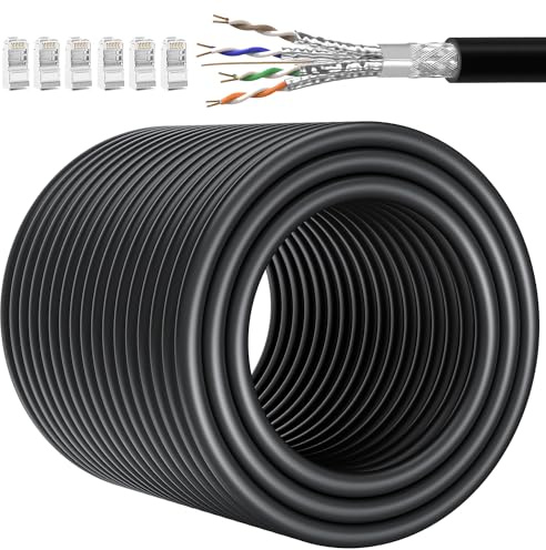 Ethernet Cable 80m, Cat 7 Long Bulk Internet Cable 80 Meters Shielded RJ45 Network Cable High Speed Outdoor Indoor, Wifi Cable 10Gbps 600MHz SFTP Black Waterproof LAN Patch Cable for Router Switch