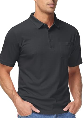 TACVASEN Herren Poloshirts Kurzarm Schnelltrocknend Polo Atmungsaktiv Sommershirts Golf Tee mit Brusttasche (3XL, Dunkelgrau)