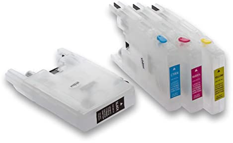 vhbw 4er-Pack Refill Tintenpatrone Leer Mehrfarbig als Ersatz für Brother LC-1280M, LC-1280XLBK, LC-1280XLC Druckerpatrone (Kompatibel)