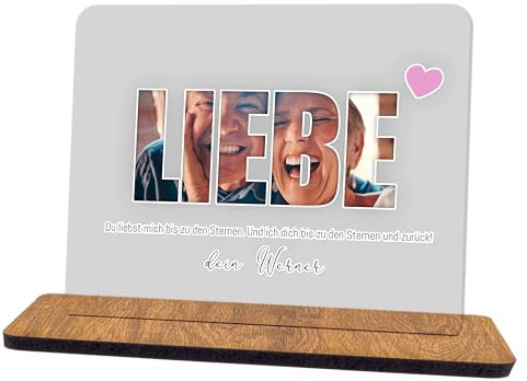 codiarts. Foto Geschenk Acryl Glas Bild personalisierbar mit eigenem Foto und Text, DIN A4 oder A5, optional mit Sockel als Fotogeschenk für Sie und Ihn (014 LIEBE)