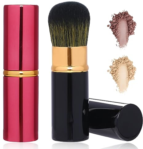 Set di 2 pennelli per il trucco da viaggio, spazzola retrattile e blush, bronzer, evidenziatore (rosso e nero)
