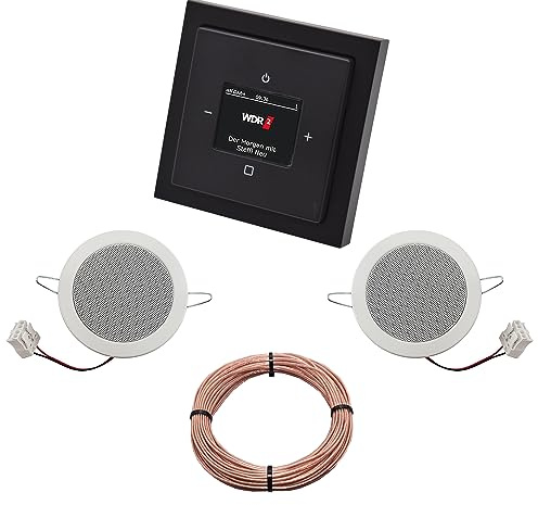 Busch Jäger DAB+ (DAB PLUS) Unterputz Radio 8215U-101 Future Linear Anthrazit, Komplett-Set mit 2 x Deckenlautsprecher Einbaulautsprecher + 20 m Lautsprecherkabel 2x0,75 mm2 8215 U - 101