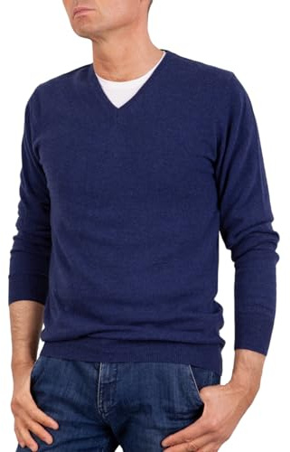 Marenza Cuello V Hombre Manga Larga Mezcla Cachemira Seda Made in Italy