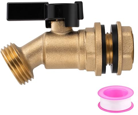 Rain Barrel Spigot Kit 3/4 GHT Slid Brass Water Barrel Spigot,Leakproof Garden Hose Connector Bulkhead Fitting with Drain Valve for Buckets and Rain Barrels DIY Kit