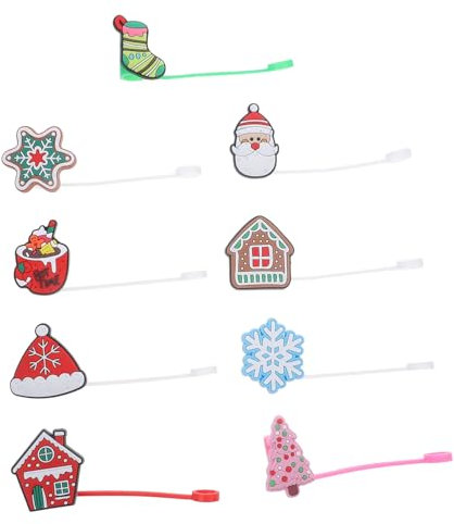 SOLUSTRE 9 Stück Silikon Strohhalmkappen Weihnachtsmotiv Wiederverwendbar Weiche Strohhalm Überzüge Kleine Silikon Deckel Für Partybecher Und Events