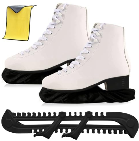 DAZZTIME Protectores de Cuchillas de Hockey Deportivo,Protector de Patines de Hielo,1 par de Cubiertas Suaves para Patines+1 par de Protectores Ajustables de Plástico+1 Toalla de Mano.