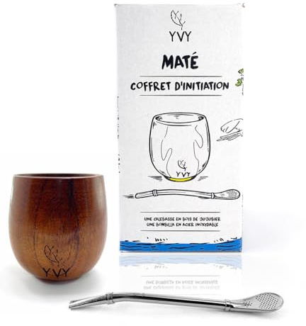 YVY MATÉ Coffret Initiation Accessoires | Calebasse à maté en Bois et Bombilla en Acier Inoxydable | Sans Maté | Guide de Préparation Inclus | Idéal pour débuter ou offrir