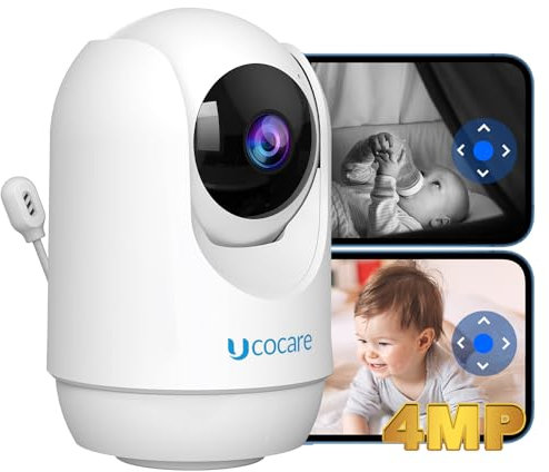UCOCARE 4MP Baby Camera Monitor, Indoor Security Video Baby Monitor with Camera Mount, Auto Tracking, PTZ, Temp &Humidity, Motion & Crying Detection, Lullabies, Night Vision (White)