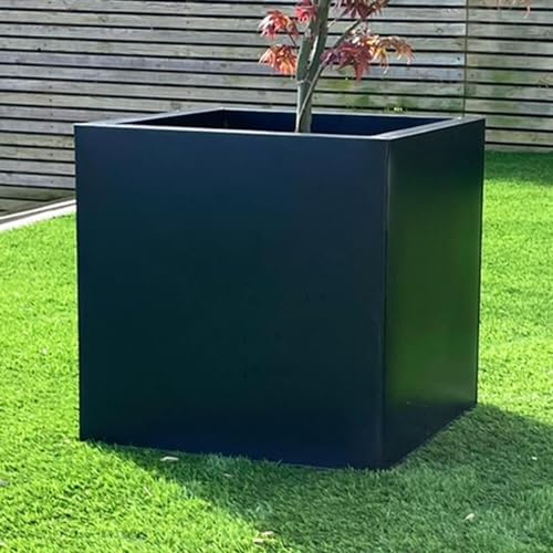 Gardening Naturally Black Aluzinc Cube Planter - Zinc Lightweight Outdoor Patio Garden Pot with Drainage, Weatherproof & Corrosion-Resistant, 10-Year Warranty - Small/Medium/Large (50cm)