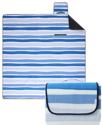 wometo eco-line - Coperta da picnic, 100% pile riciclato, XXL, 200 x 200 cm, a righe, isolata, impermeabile, lavabile