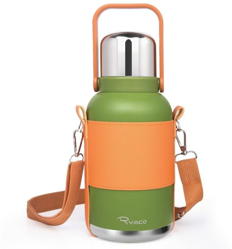 RYACO Thermoskanne 1,2l - Thermosflasche BPA Frei Hält 12-24 Stunden Heiß oder Kalt - Auslaufsicherer Deckel dient als Becher - Edelstahl Thermosflasche für Fitnessstudio Camping Outdoor Sport