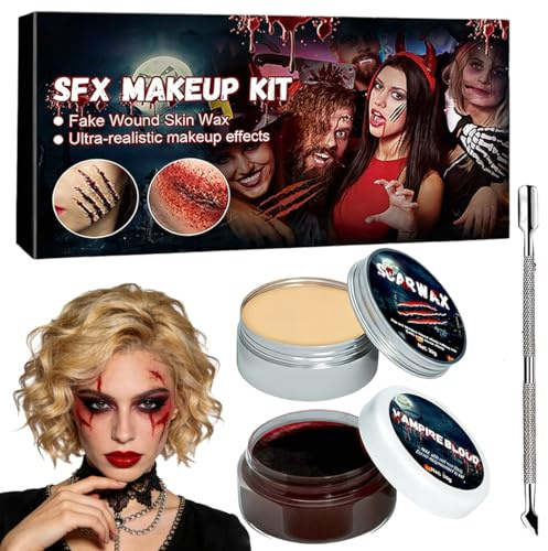 Karneval Wunde Makeup Set, Karneval Schminke Make Up Set, Kunstblut Blutcreme, Karneval Schminke Wachs, Karneval-Gesichtsfarbe Kunstblut