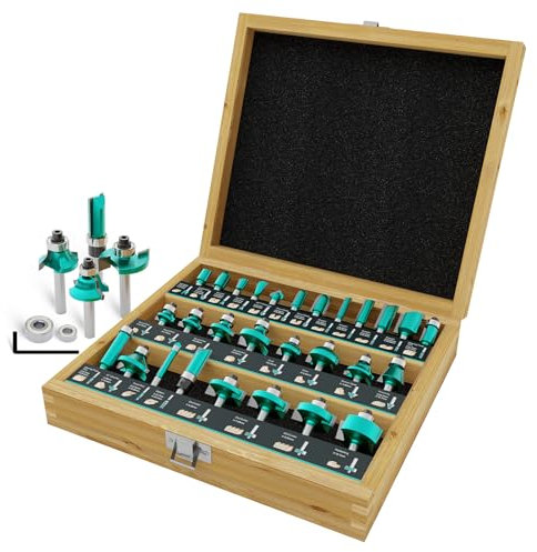 CSOOM Set di 30 punte professionali per la lavorazione del legno con cuscinetti di ricambio, adatte per gambo da 8 mm, lame in lega dura, utensili per la lavorazione del legno, confezionate in robuste