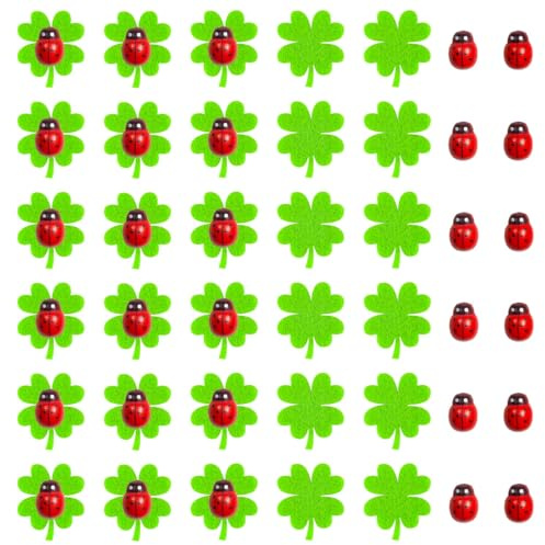 Kapokr 100 stycken trä nyckelpiga dekoration och filt klöverblad dekoration självhäftande nyckelpiga lyckoklöver mini lyckobuffare för pyssel gör-det-själv-dekoration presentfestdekorationer