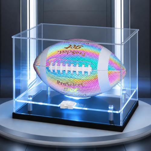 Vetrina in Acrilico Trasparente con led per palloni da calcio,Vetrina Plexiglass,teca in acrilico per Autografato Memorabilia Sportiva e Altri Oggetti da Collezione(Football Vetrina-32x23x23cm)