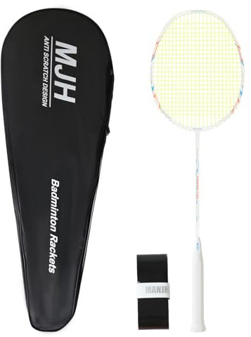 MANJHONG Y99 Ultraleicht Badmintonschläger, 100% Graphit, One Piece Carbon Badminton Schläger mit Tasche für Erwachsene, Weiss