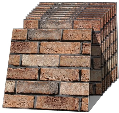 BIONSUIKIM 3D Wandpaneele Selbstklebend, 10 Stück Wandverkleidung Selbstklebend PVC Wandaufkleber Wasserdicht Wandtapete, 30x 30cm Wall Panel für Wohnzimmer,Schlafzimmer,Küche (Großer Ziegel)