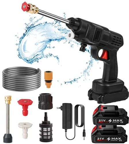 Nettoyeur Haute Pression sans Fil, 5L/Min, 20Bar, Batterie Incluse, Tuyau 5M, Lavage et Arrosage de Voiture