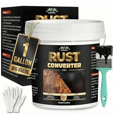 2-in-1 Rust Converter & Metal Primer - 1 Gallon Black Rust Paint Inhibitor for Metal, Ultra Car Rust Reformer & Encapsulator, Long-Lasting Anti Rust Conversion Coating, Heat Resistance
