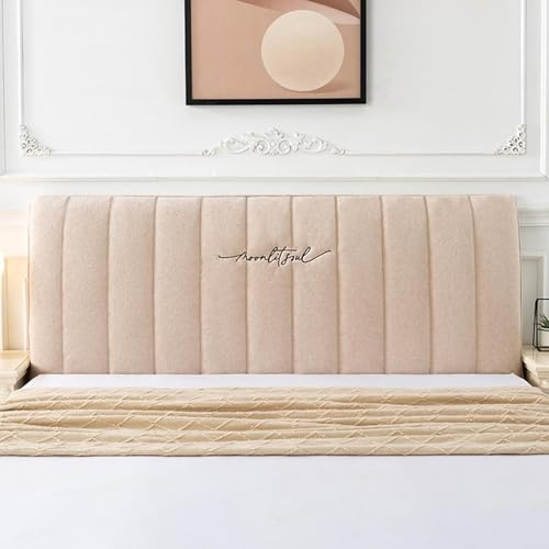 LZTET Bettkopfteil Hussen,Dehnbare Kopfteilbezug,All-Inclusive-Design Einfarbiger Elastischer Schutz,Weicher Teddy-Samtstoff,Staubdichte SchutzhüLle FüR Schlafzimmer Kopfteil(180cm,Beige)