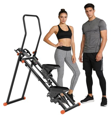 Escalera escaladora para gimnasio en casa, escalador de ejercicio cardiovascular plegable con resistencia ajustable y pedales, máquina trepadora vertical para entrenamiento de cuerpo completo con