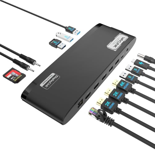 WAVLINK Universal Dual 2K + 4K DisplayLink Docking Station, Laptop Dock for MacBook Neo, Mac M1/2/3/4 &Windows, 13-in-1 USB-C Dock with 100W Charging, 3 HDMI, 5 USB Ports, Ethernet, SD/TF, Phone Jacks
