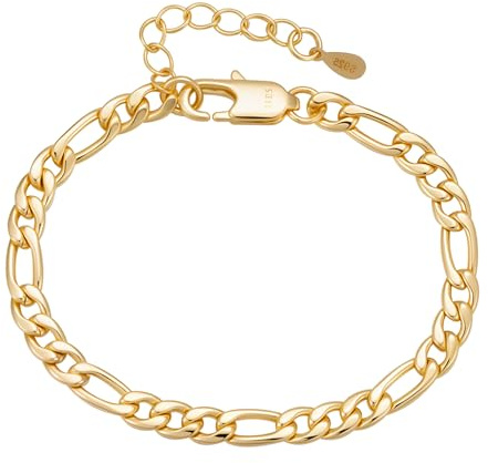 DORANA 925 Silver Figaro Chain Bracelet 3mm/5mm Sterling Silver Bracelet for Women Fade-Proof Ladies Silver Bracelets Mum Gifts for Birthday Mothers Day
