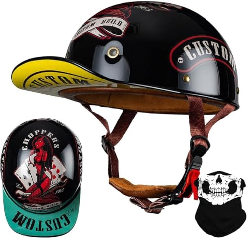 Wttagkl Vintage Motorradhelm ECE-geprüft | Retro Halbschalenhelm mit Schnellverschluss | Leicht & Belüftet für Scooter, Cruiser, Chopper (Damen/Herren),B-M(53~56cm)