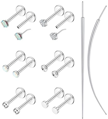 6 Paar Helix Piercings Chirurgenstahl (0,8mm|1,0mm|1,2mm),Hypoallergene Tragus Piercing Set Piercing Ohr Labret Conch Nasenpiercing Stecker Lippenpiercing,Silber Gold Tragus Ohrringe Piercings Schmuck