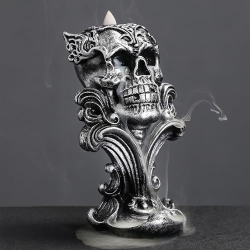 Simcat Räuchergefäß mit Totenkopf-Effekt, aus Kunstharz, mit Wasserfall-Effekt, inklusive 20 Räucherkegeln und 30 Räucherstäbchen, für Heimdekoration und Aromatherapie