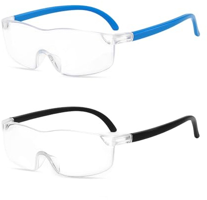 Lotnery 2 Pack Magnifying Glasses: 300% Black & 500% Blue Wearable Magnifier | Hands-Free for Visually Impaired | Anti-Blue Light Reading Glasses | Magnifying Glasses for Hobbies & Close Work Crafts
