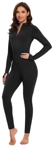 VUTRU Dam sportjumpsuit lång tajt yoga overall hög krage lekdräkter med dragkedja fleece romper ett stycke sexig onepiece bodycon outfit för yoga, svart, M