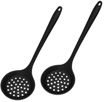 Confezione da 2 schiumarole in silicone con manico lungo per colino e schiumarola, adatto per friggere e cucinare