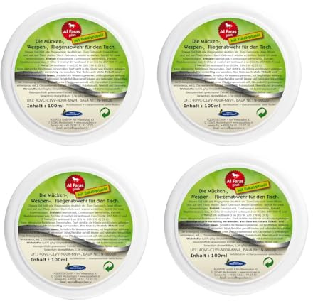 AL FARAS Insektenschutz mit Langzeitwirkung Tisch-Tiegel 4tlg. | 4 Tisch-Tiegel à 100 ml mit Duftölen für Terrasse, Balkon, Garten, Camping und geöffnete Fenster
