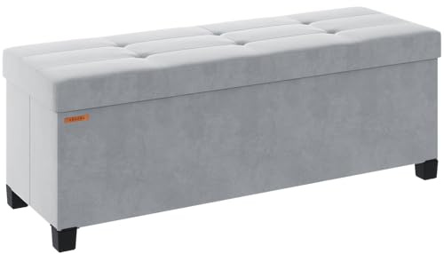 ABHENG Foldable Storage Ottoman Bench, Velvet Footrest and Seat Cube with Feet, Storage Chest, for Living Room, Bedroom and Office, 15 x 43 x 15.7 Inches, Dove Gray, ASND24G