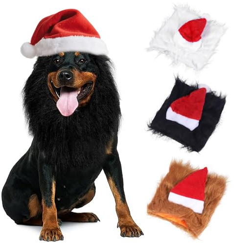 Weihnachtsmütze für Hunde, festliche Haustier-Weihnachtsmannmütze, klassisches Weihnachtskostüm, Löwenmähne für Katze, Hunde, weich, bequem, verstellbare Passform, Urlaubszubehör für Familienfotos