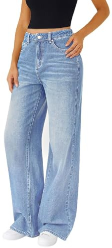 Vaqueros Holgados para Mujer Cintura Alta Y2K Pierna Recta y Ancha Vintage Pantalones Vaqueros Holgados Casuales Pantalones Cómodos con Bolsillos Color Liso (Azul,XL)