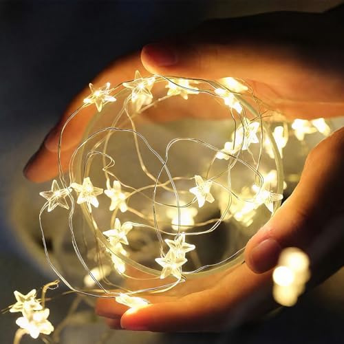CutitiUU 2 m 20 LED Fairy Lights Stars,Fairy Lights for Children's Room,Battery Operated, Five-Pointed Star String Lights,Decorative Lighting for Christmas Wedding Birthday Indoor Outdoor
