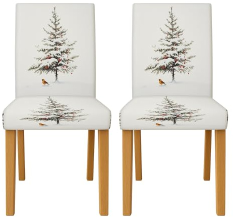 Stuhlhussen für Esszimmerstühle, Winter, rustikaler Vogel, Schnee, Winter, weiß, Spandex, abnehmbar, dekorativ, Parsons-Stuhlhussen für Küche, Esszimmer, Hotel, Restaurant, Einweihungsfeier, 2 Stück