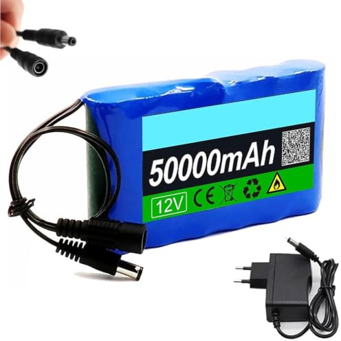 HJGHY Batería de Iones de Litio de 12 V, 50 000 mAh, Recargable, 50 Ah, de PVC, con protección BMS integrada y Cargador de 12,6 V CC para Kits de Motor de 600 W.