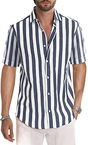 JMIERR Men's Shirts Short Sleeve Summer Striped Casual Shirt Button Down Regular Fit Tops